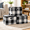 Black and White Grid-L(3-Pack), variant on Khaki M(3-Pack) Jute Fabric Foldable Storage Chest Boxes with Lids