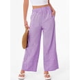 thumbnail image 4 of ANRABESS Womens Gingham Pants Wide Leg Elastic Waist Summer Casual Loose Palazzo Lounge Beach Vacation Trousers with Pockets, 4 of 8