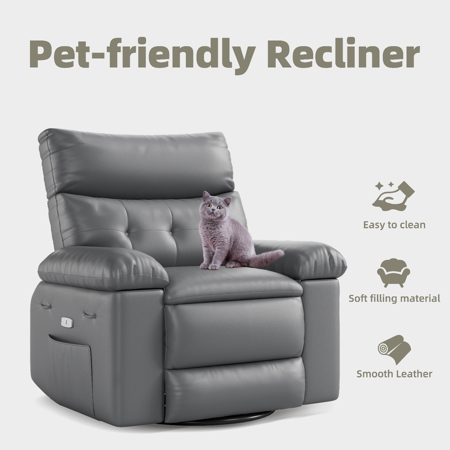 Shininglove Oversized Swivel Rocker Recliner Chair - Extra Wide PU Leather Manual Recliner with Thick Cushioning, 360° Rotation & 30° Rocking, Supports 400 lbs, for Living Room, Bedroom