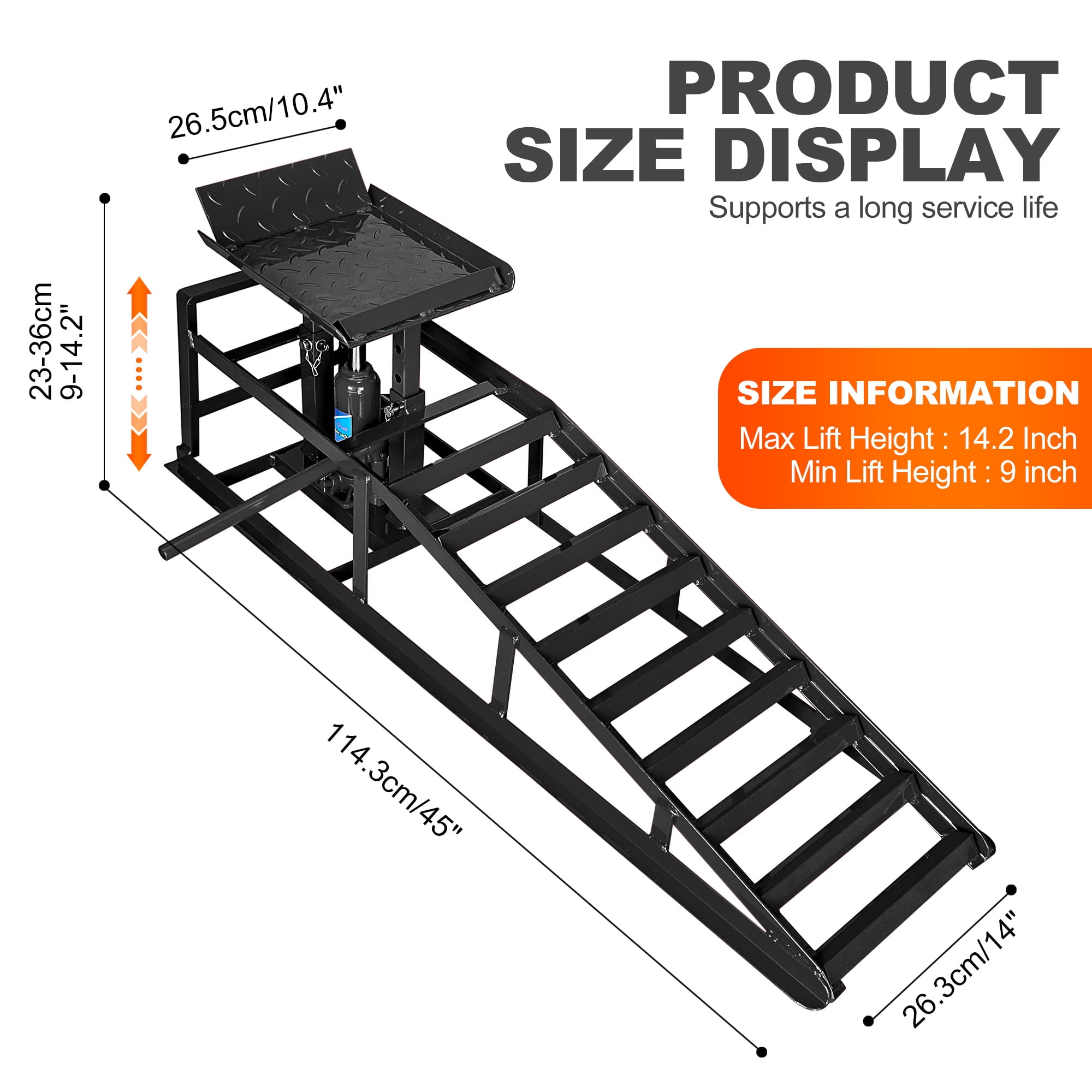 Vertlley 2Pcs Car Ramps with 5t/11050 lb, Heavy-Duty Steel Vehicle Ramps, Portable Car Lift , Built-in Hydraulic Jack, Black