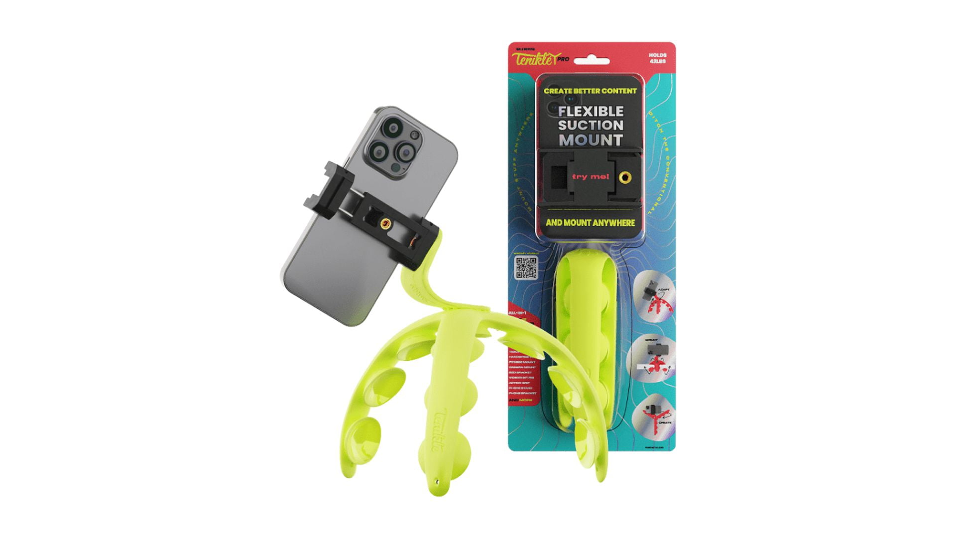 Tenikle Pro Adjustable Compact Tripod for Smartphones, Insta360, GoPro, Yellow, 1 Count