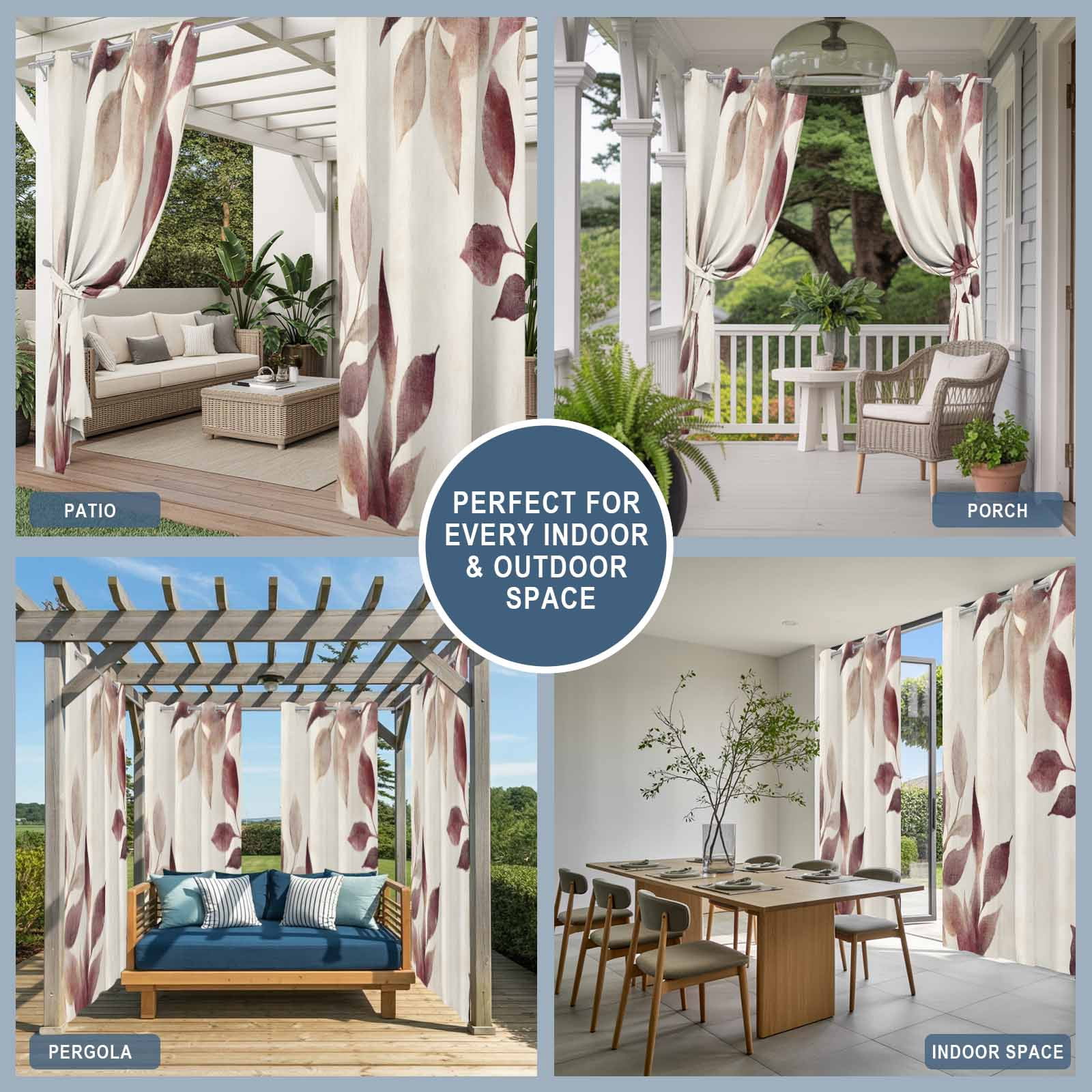Outdoor Curtains for Patio Waterproof, Eucalyptus Leaves Windproof Pravicy Outside Porch Blackout Curtain, Brown Spring Botanical Aesthetic Sun Blocking Grommets Curtains for Cabana Gazebo 54"x108"