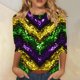 thumbnail image 1 of RKSTN Mardi Gras 3/4 Sleeve T Shirts for Women Top Oversized Crewneck Carnival Mask Print 3/4 Length Sleeve Shirt Womens Casual Round Neck Mask Tuesday Carnival Party Three Quarter Sleeve Tee Shirt, 1 of 5