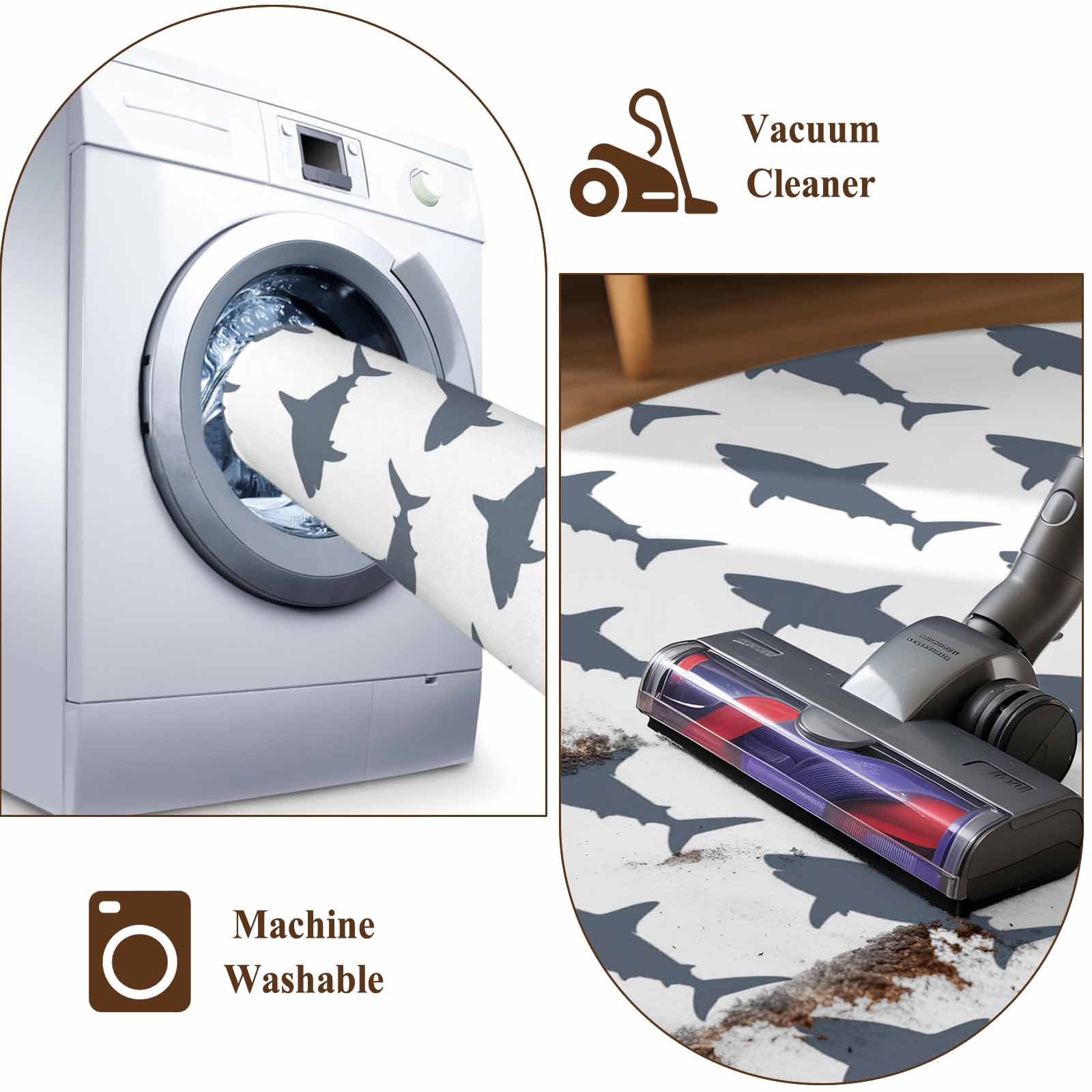 6x9 Area Rugs for Living Room, Blue Grey Sharks Non Slip Area Rugs for Kitchen Bedroom Entryway, Modern Coastal Ocean Animals Washable Carpet Runner Rug Floor Mats for Bedroom Home Decor