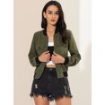 thumbnail image 3 of Unique Bargains Women's Stand Collar Zip Up Flap Pocket Long Sleeve Bomber Jacket XL Olive Green, 3 of 6