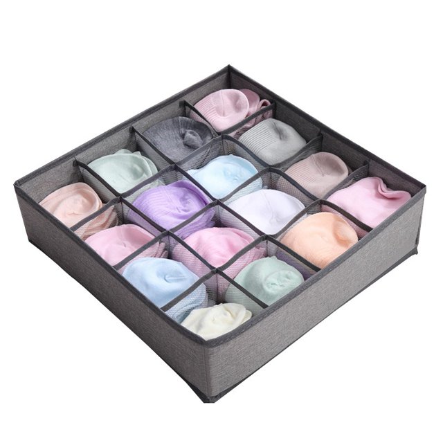 Organizador de Cajones para Calcetines y Sujetadores YONGSHENG Caja de Almacenamiento de Lencería Lavable Gris 16 Rejillas