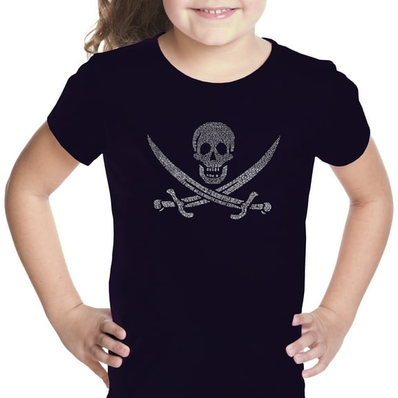 LA Pop Art Girl's Word Art T-shirt - LYRICS TO A LEGENDARY PIRATE SONG