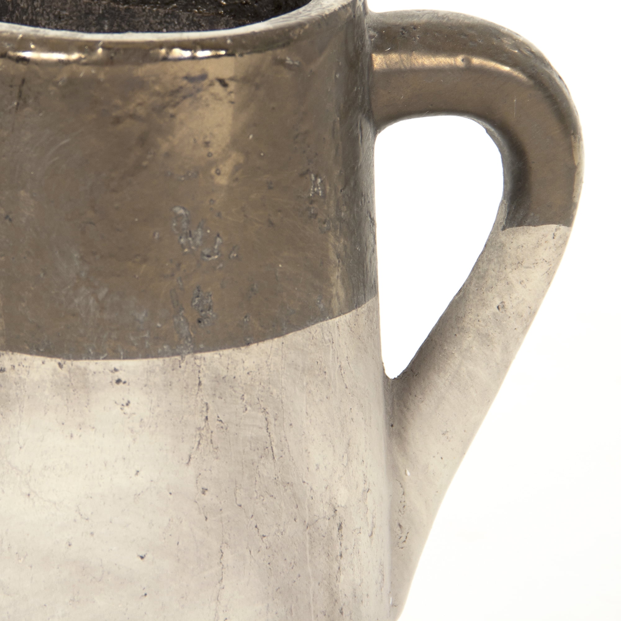 Gilded Top Small Ceramic Jug With Handle - Two Toned Gold & Beige