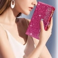 thumbnail image 4 of Wallet Case For iPhone 16e ,Glitter Sparkly Bling Flip Leather Zipper Pocket Magnetic Wallet Case with 9 Card Slot Kickstand Strap Phone Case For iPhone 16e, 4 of 16