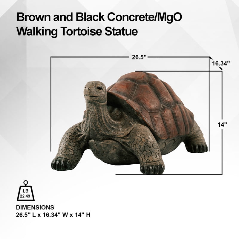 Xbrand 28"L Brown and Black Concrete/MgO Walking Tortoise Statue, Indoor or Outdoor Décor, Garden Sculptures, Turtle Garden Statue