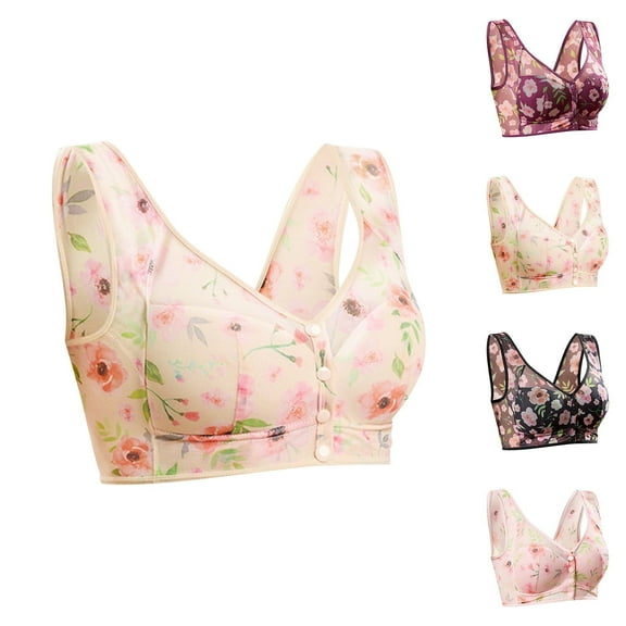 ATENAR Womens Bras,Wireless Bras for Women,Bras for Women,Breathable,Comfort Fit,Printed,Nylon,Spandex,Beige,5XL