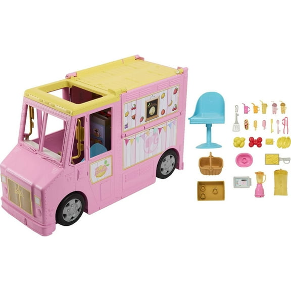 Barbie Sets, Lemonade Truck Playset with Prep & Dining Areas, Food & Drink Accessories, 25 Pieces