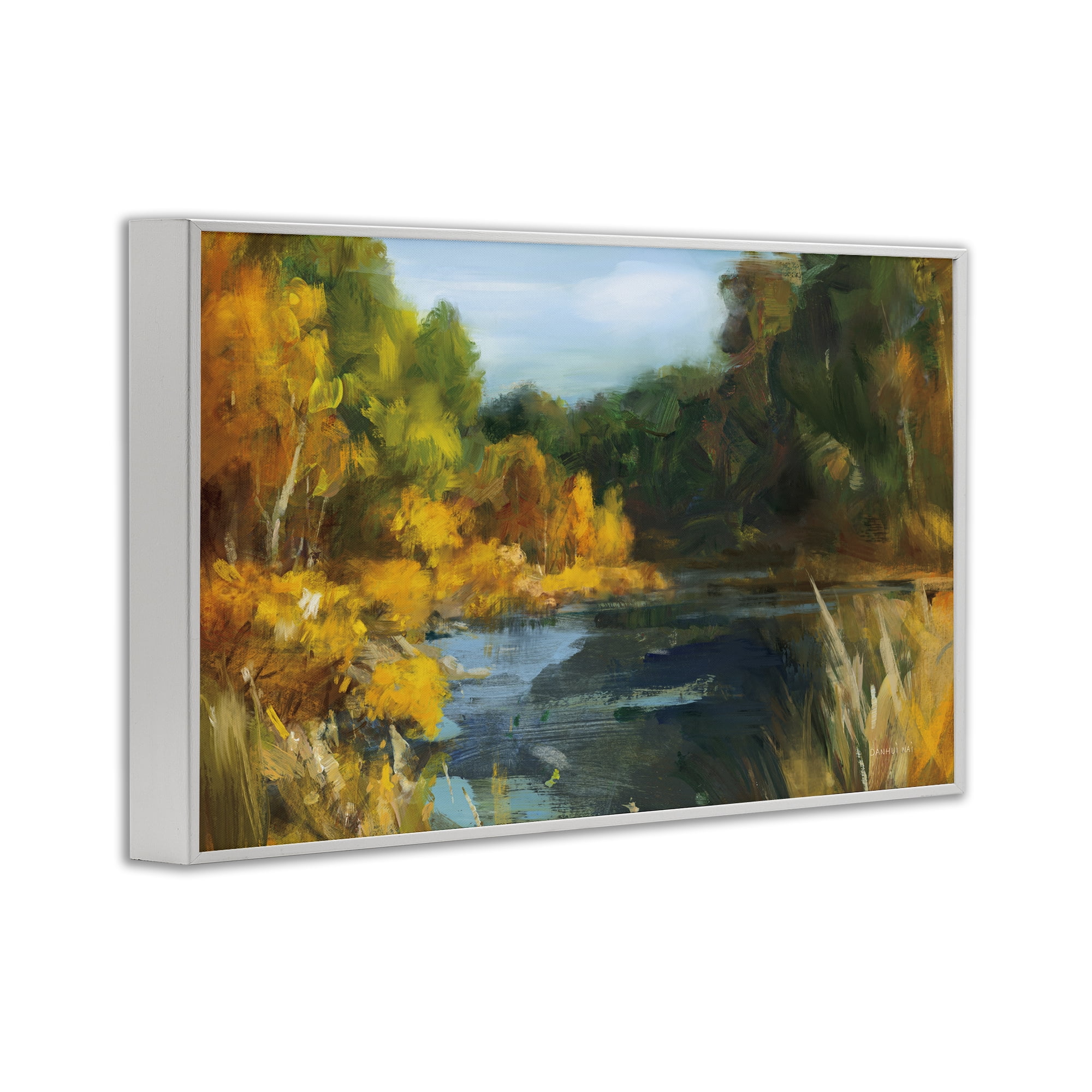 Stupell Industries Autumn River Bend Abstract White Framed Giclee Art, design by Danhui Nai