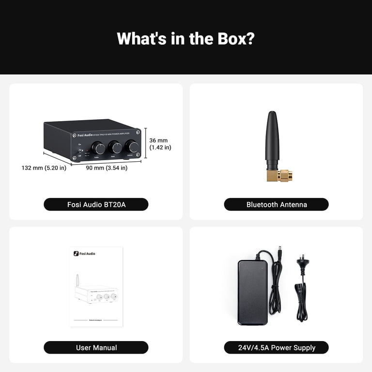 Fosi Audio BT20A Bluetooth 5.0 Stereo 2 Channel Mini Hi-Fi Amp for