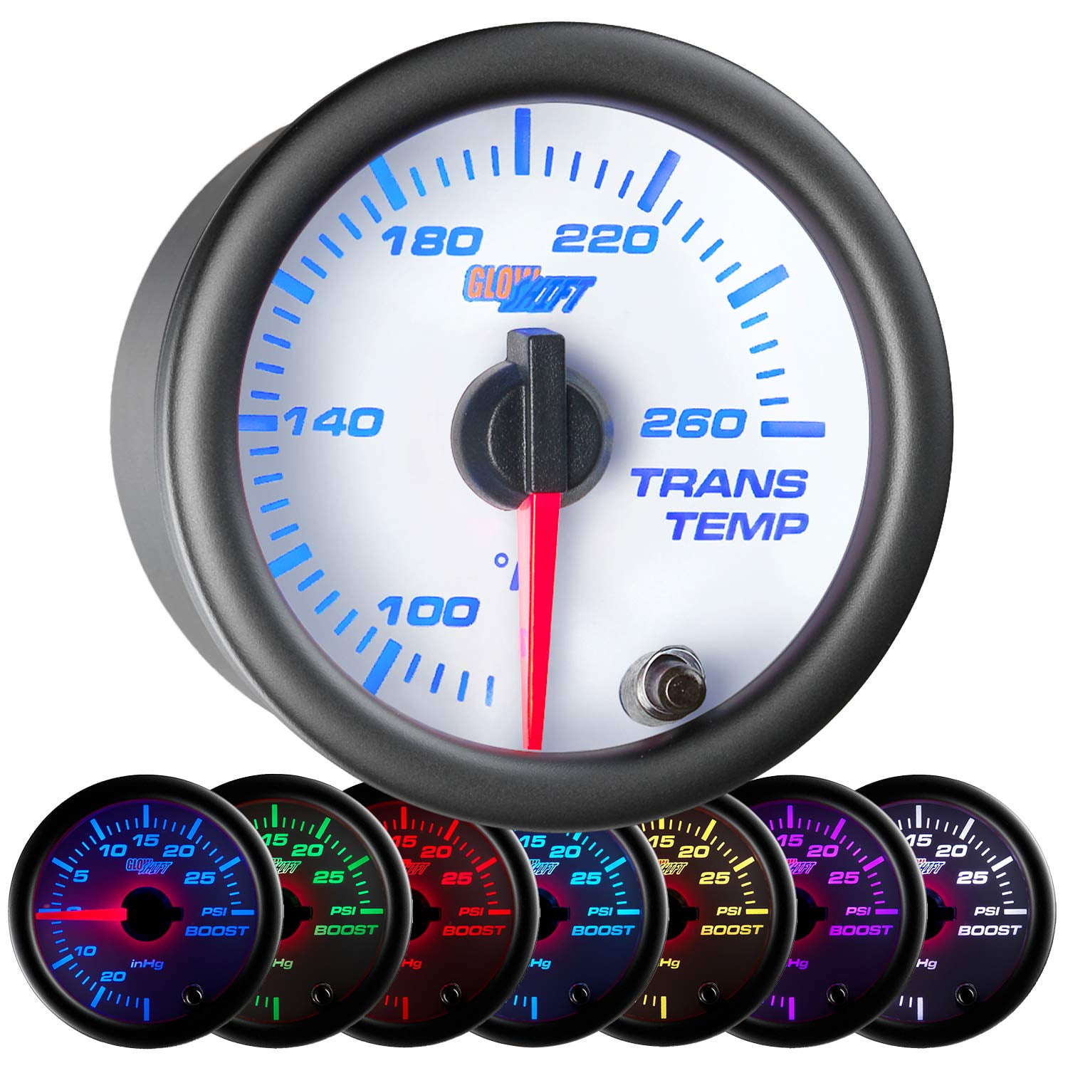 for Car & Truck Includes Electronic Sensor GlowShift White 7 Color 260 F Transmission Temperature Gauge Kit 2-1/16 52mm White Dial Clear Lens 