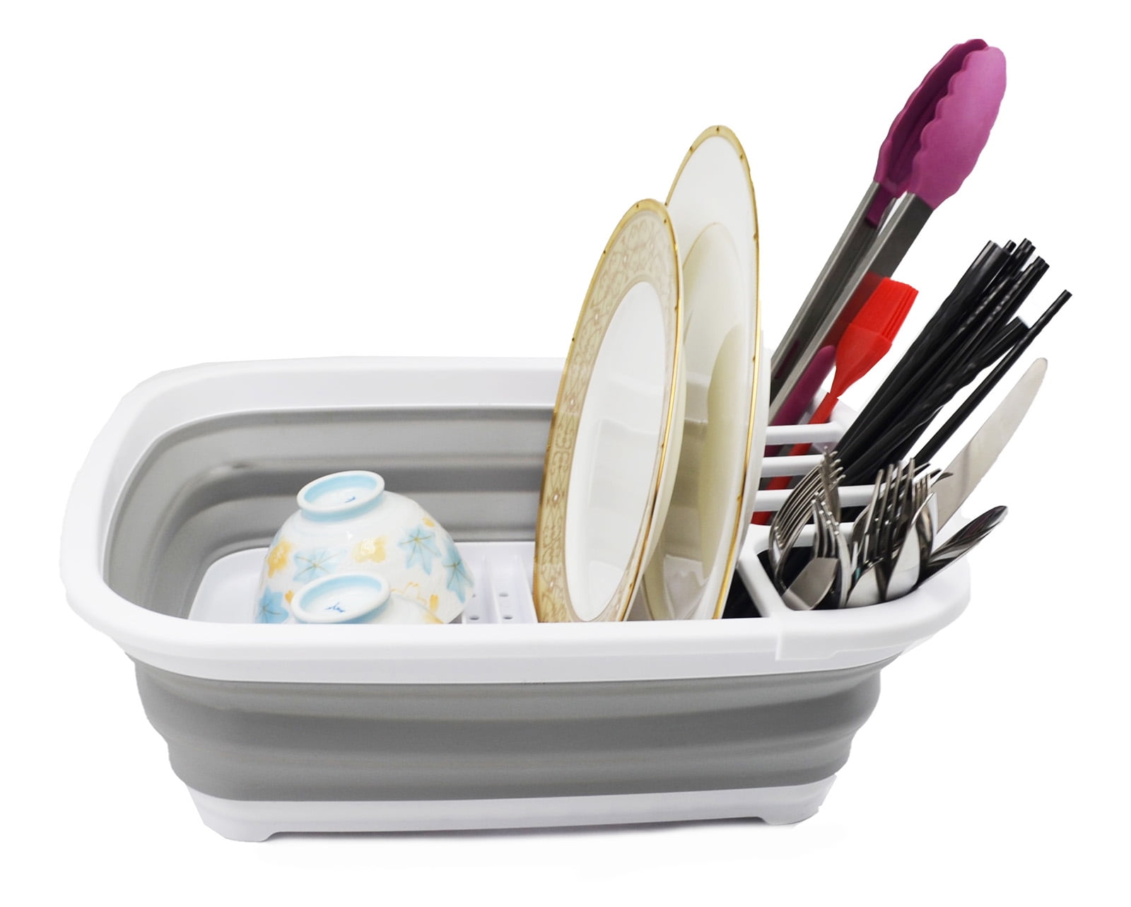 SAMMART 8L (2.11Gallons) Collapsible Plastic Dish Drainer - Foldable Drying Rack - Portable Dinnerware Organizer - Space Saving