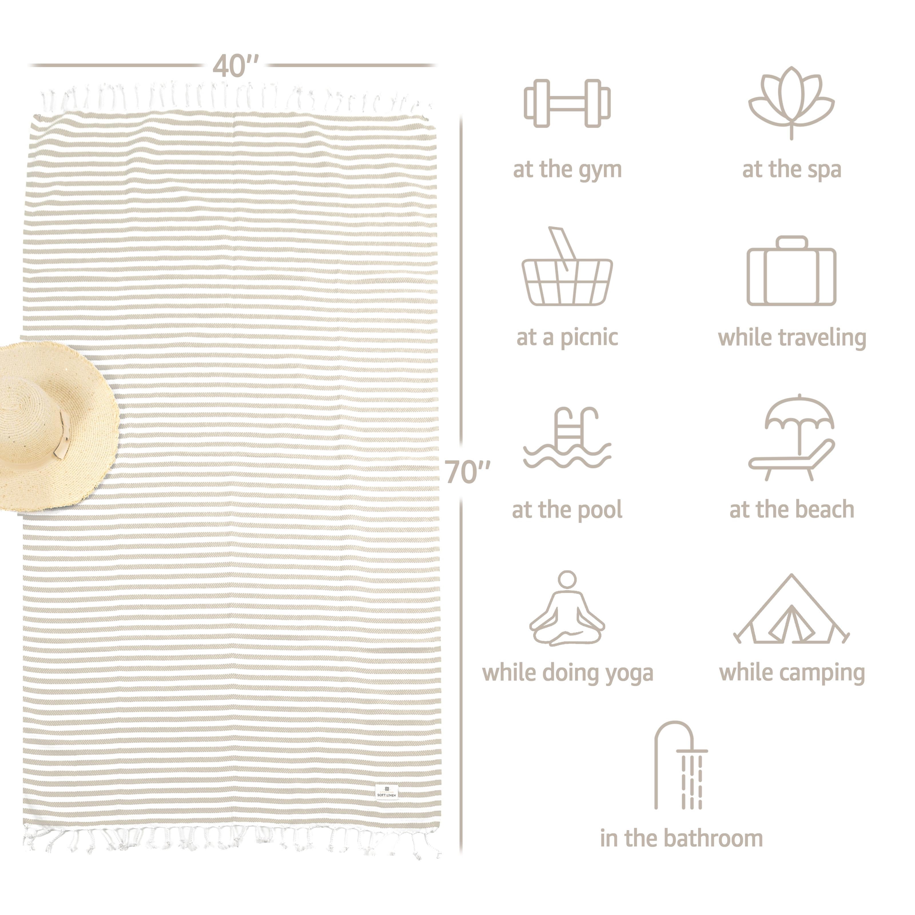 American Soft Linen 100% Cotton Turkish Peshtemal Beach Towels, 35"x60" size 4 Pack Swim Towels for Beach and Pool Towels, Beige
