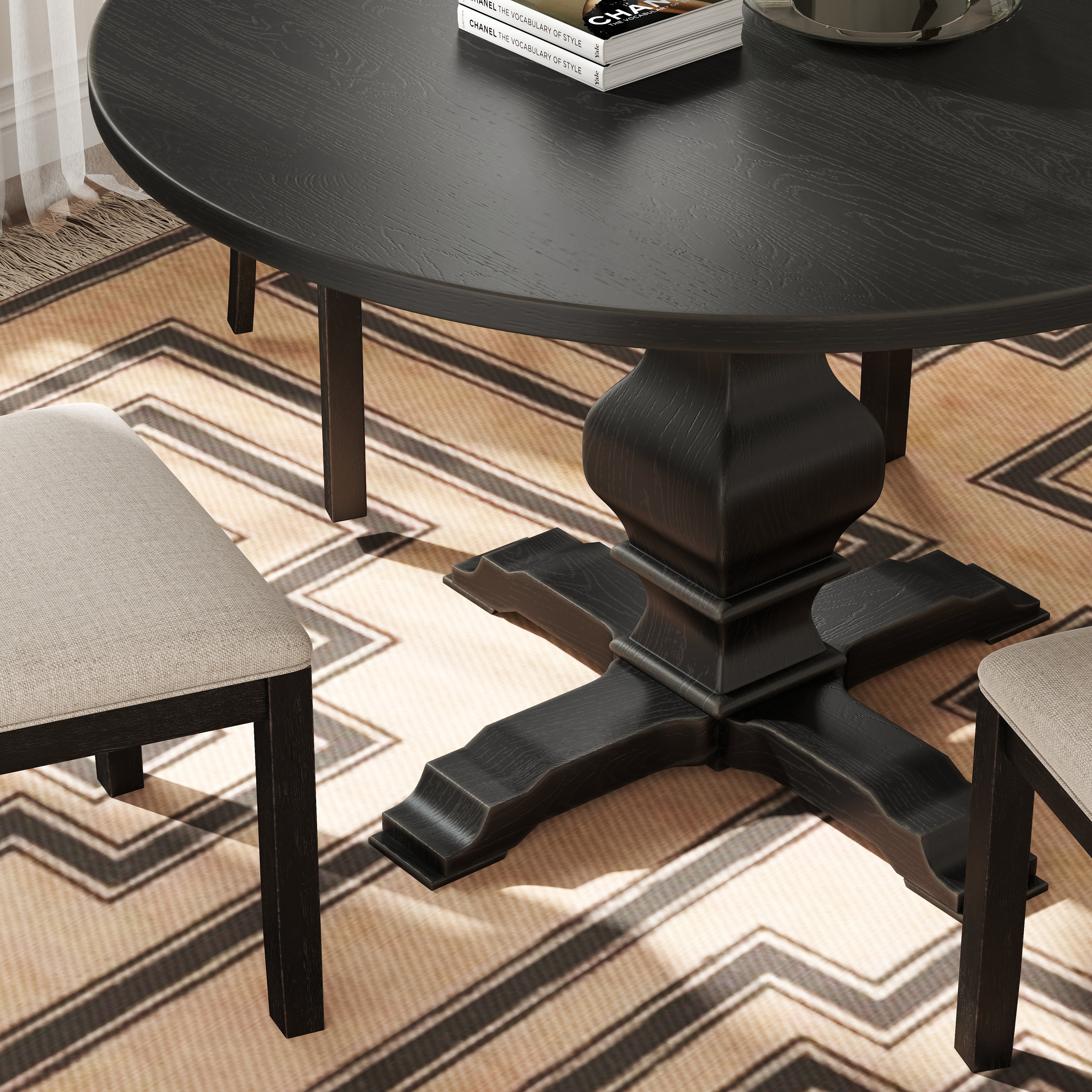 Roundhill Furniture Havre Dining Set, Pedestal Round Table with 4 Chairs