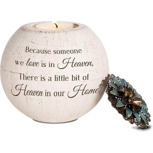 shiyou-Pavilion - A Little Bit Of Heaven In Our Home - 4" Round Tealight Terracotta Candle Holder With Metal Lid In Memory Loss Of Loved One Remembrance Bereavement Grief Funeral Gift With Beautiful