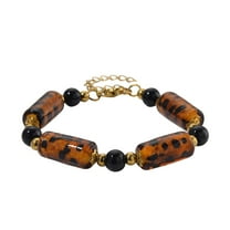 Brown Color Murano Style and Black Glass Bracelet in ION Plated Yellow Gold Stainless Steel 7.59.5In Christmas Gifts