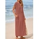 thumbnail image 5 of Vestido de verano KIRUNDO de punto acanalado Henley Maxi Brick Red, 5 of 6