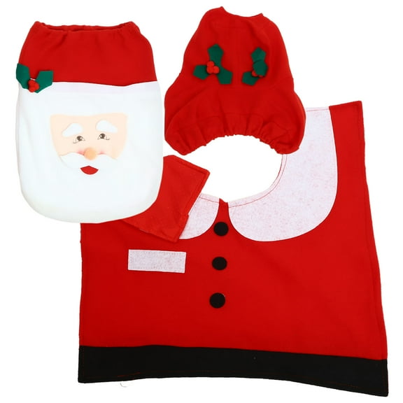 COSMOBETTY Bathroom Accessory Decoration 3Pcs in 1 Set Red Plush Christmas Theme 16Pack