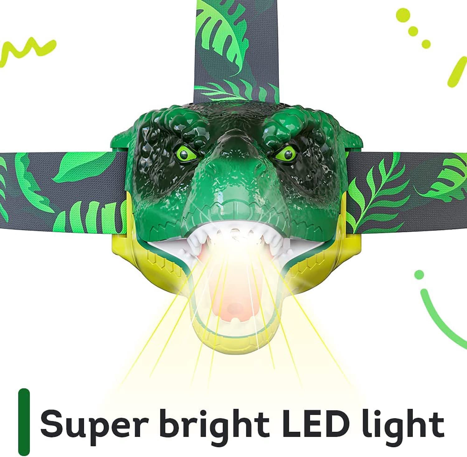 Skywin Kids Headlamp - 2 Pack, 2.8 x 2.9 x 2.7” Dinosaur Headlamp for Kids, Squeeze Mouth to Switch, Roaring Sound Dinosaur Head Lamp, with Adjustable Strap Kids Camping Hunting Gear,Kids Flashlights