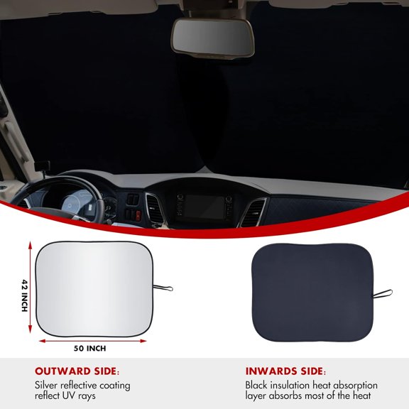 Foldable 2 Piece RV Car Windshield Shade Cover, Auto Shield Heat Protector for Front Window