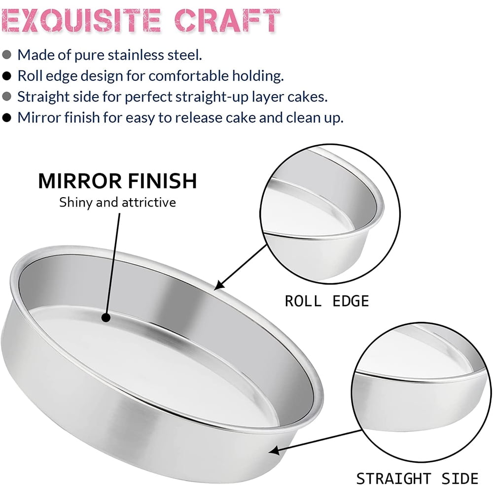 6 inch Cake Pan Set of 2, Vesteel Stainless Steel Round Cake Baking Pans, Mirror Finish & Dishwasher Safe, Size: 6½” x 2, Silver