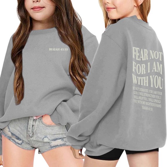 SGMVNU Sweatshirt for Girls Long Sleeve 3-4 Years Oversized Sweatshirt Letter Graphic Kids Crew Neck Casual Pullover Relaxed Fit Fashion Tops Grey