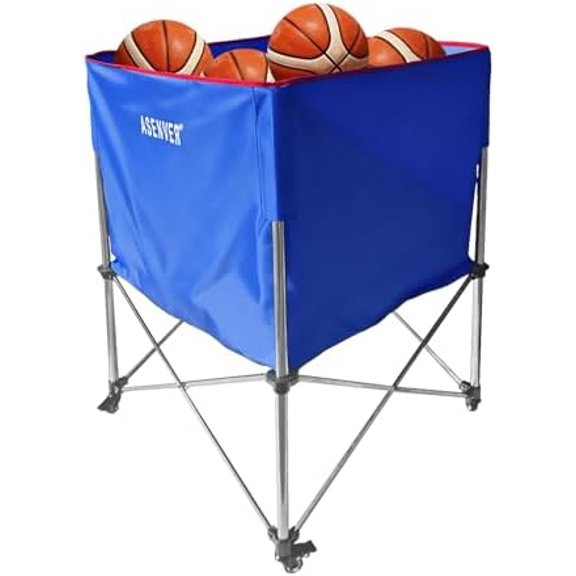 Large Capacity Basketball Collecting Cart Portable Volleyball Hopper Removabale Ball Storage Caddy with Lockable Wheels$$Sport & Recreation Other