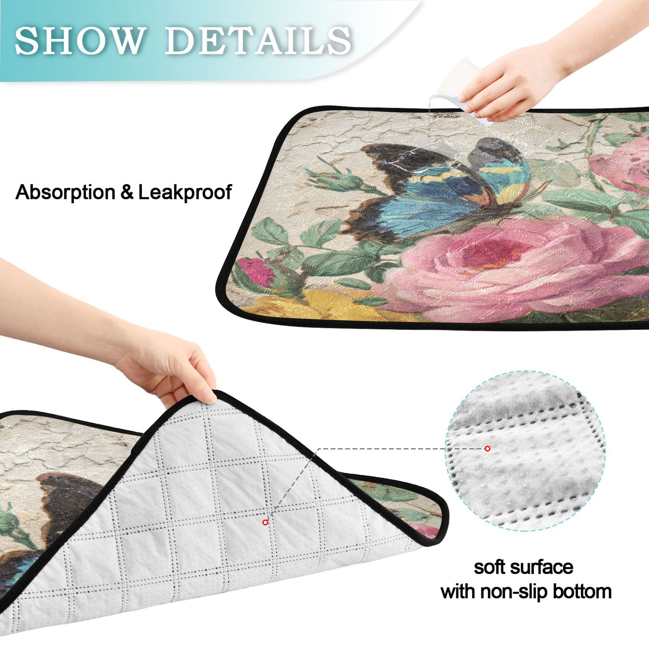 Qxltty Vintage Butterfly Cat litter Pads Pet Set of 3 Diaper Mats Center Anti-leakage Layer Absorbent Soft and Comfortable