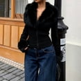 thumbnail image 2 of Sorvello Women's Faux Fur Collared Zip Up Jacket Fall Clothes Slim Fit Winter Coats Black L, 2 of 5