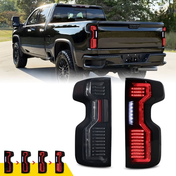 2PCS LED Tail Lights Fit for 2019-2026 Chevy Silverado 1500,2020-2026 Chevy Silverado 2500 HD/3500 HD,Sequential Turn Signal Rear Lights,Black Housing & Smoked Lens