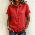 thumbnail image 2 of cfhntfmh Cotton Linen Tops for Women Collared V Neck Short Sleeve Shirt with Pockets Casual Button down Summer Work Tops, 2 of 7