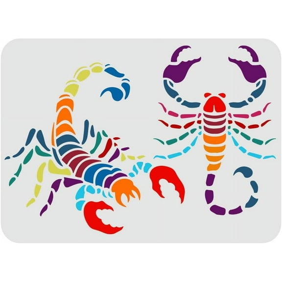 Scorpion Stencils Template 11.7x8.3 inchPlastic Drawing Painting Stencils with 2 Scorpion Patterns Stencils for Painting on Wood Floor Wall and Tile Mixed Color