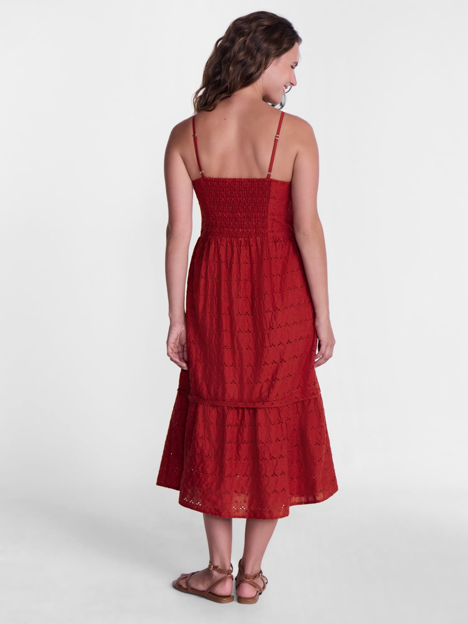 Time and Tru Women's Sleeveless Eyelet Cotton Midi Dress, Sizes XS-XXXL