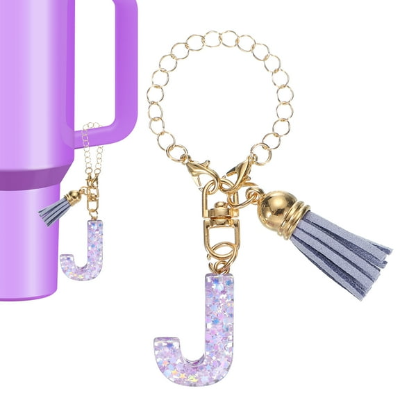 Uxcell Letter Charm Accessories for Tumbler Letter J Keychain Handle Charm with Tassel Purple