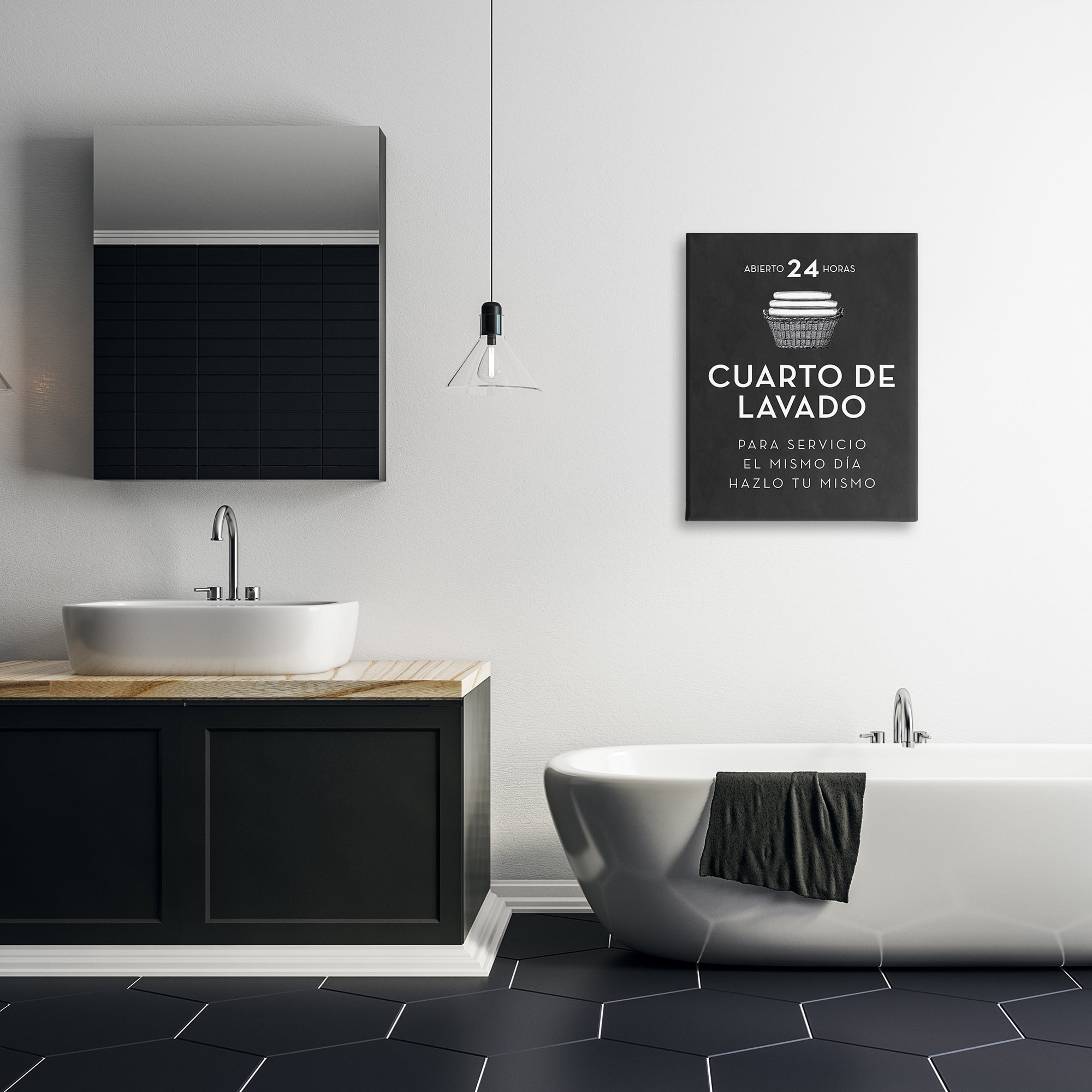 Stupell Industries Publicidad Día de Lavandería, Negro Bath & Laundry Painting Wrapped Canvas Art Print Wall Art, 24 x 30