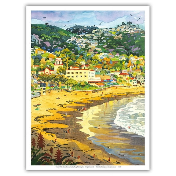 Last Light on Laguna - Main Beach Laguna Beach California - From an Original Watercolor Painting by Robin Wethe Altman - Master Art Print (Unframed) 9in x 12in