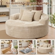 Ovios 58 Oversized Lounge Chair Round Cloud Deep Seat Accent Chair Plush Corduroy Boneless Sofa Chair for Living Room, Beige
