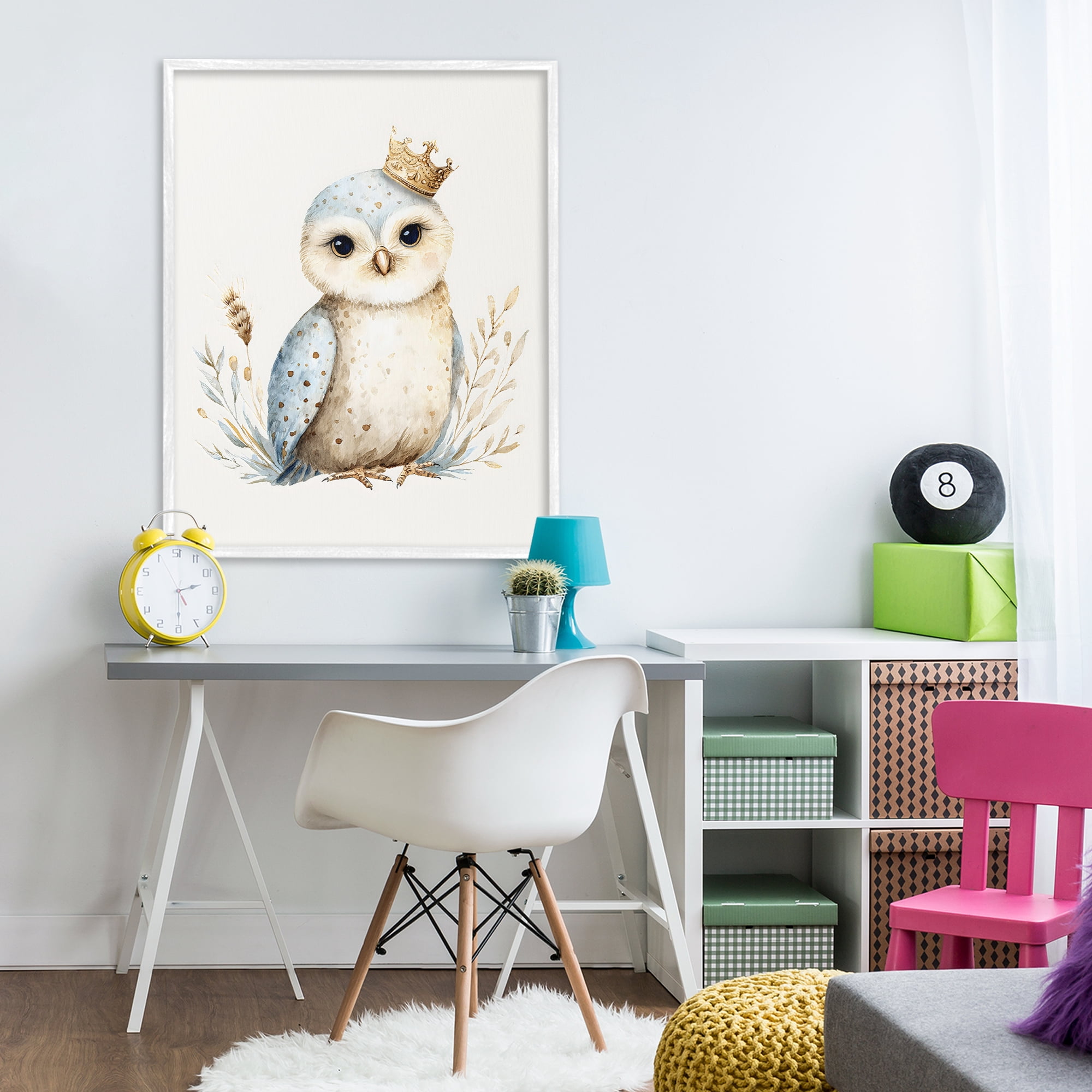 Stupell Industries Watercolor Nursery Owl White Framed Giclee Art, design by LSR Design Studio