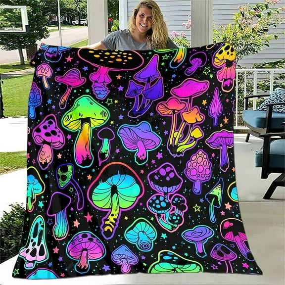 Cozy Mushroom Soft Blanket - Ultra-Lightweight, Warm, And Plush Flannel Throw For Sofa, Bed, Travel, Camping, Living Room, Office, Couch, Chair, And Bed