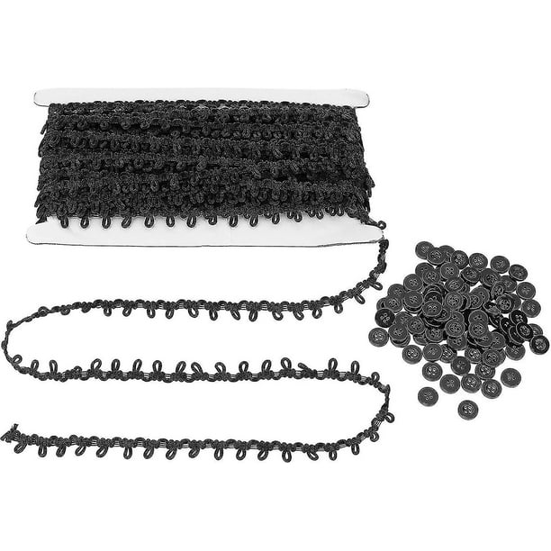 20 Yards Braid Trim With Elastic Button Loops Black Buttonhole Tassel Fringe Lace Trim Wit