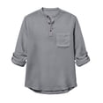 thumbnail image 4 of Camisetas de Manga Larga Casual Color Sólido Botón de Cuello Redondo Detalle Camiseta Suave para Deportes Primavera Diaria, 4 of 7
