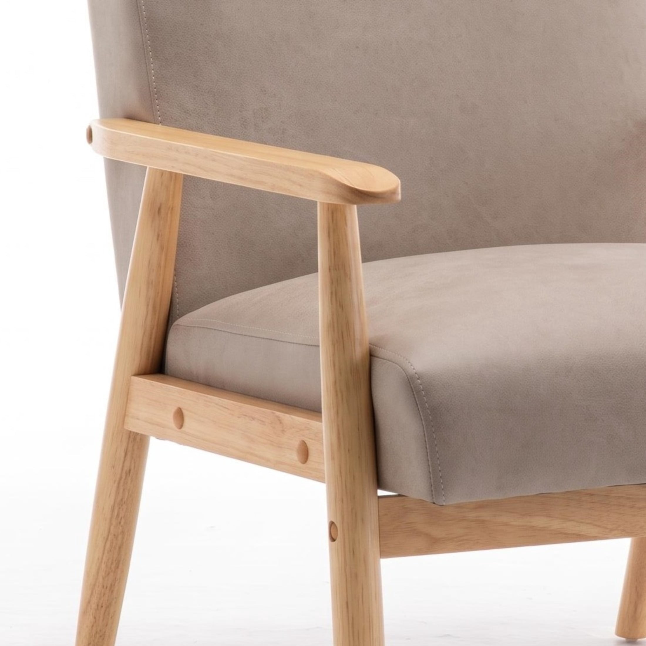 GDF Studio 25.38" Mid-Century Modern Armchair with Tapered Solid Wood Arms, Microfiber Upholstery, Light Camel