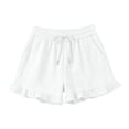 thumbnail image 5 of Women's Solid Color Shorts Liweisiy Drawstring Elastic Waist Ruffled Hem Loose Shorts Summer Casual Classic Shorts White 2XL, 5 of 7