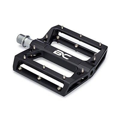 lightweight aluminum bike pedals by bc bicycle company - great for mtb, bmx, downhill - wide flat platform with removable grip pins - 9/16 cr-mo spindle -