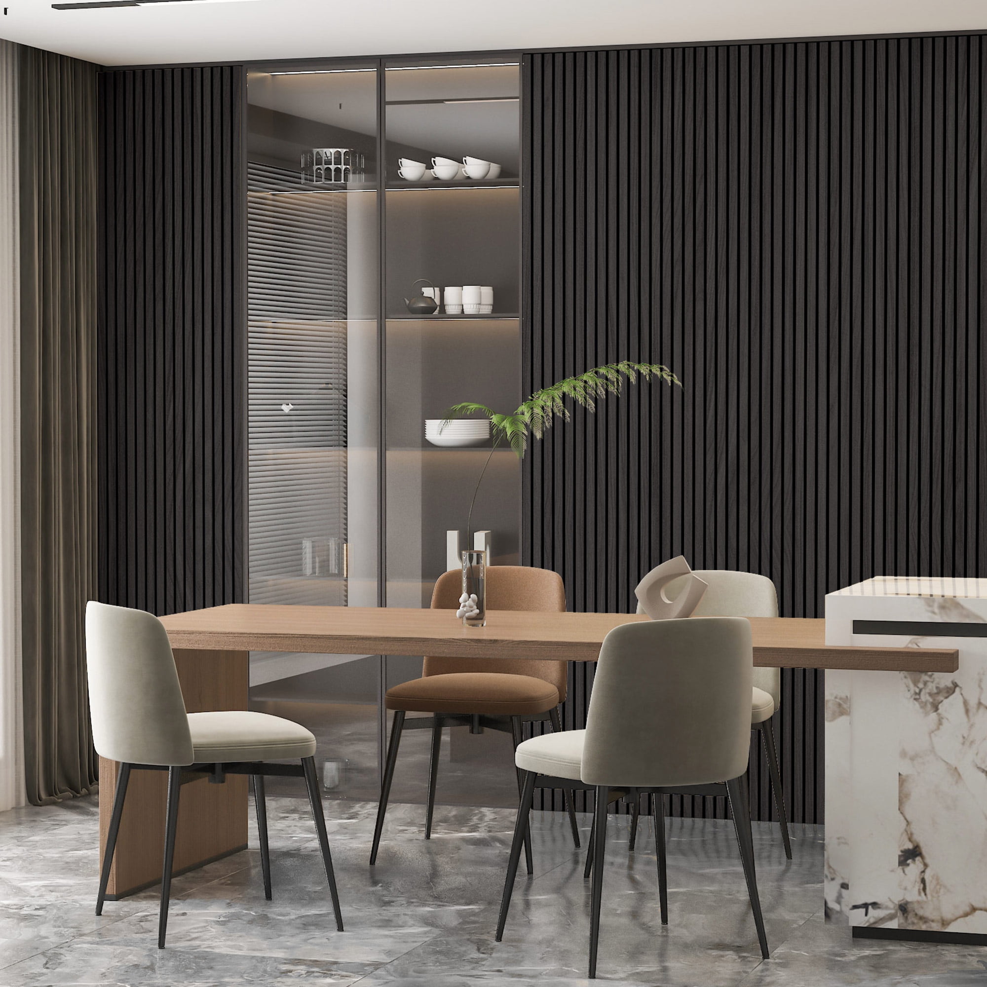 4Pcs 93" x 12" Wood Slat Acoustic Wall Paneling for Modern Interior wall Decor,MDF Accent Wooden Wall Panels,31 Sq.ft,Gray Oak