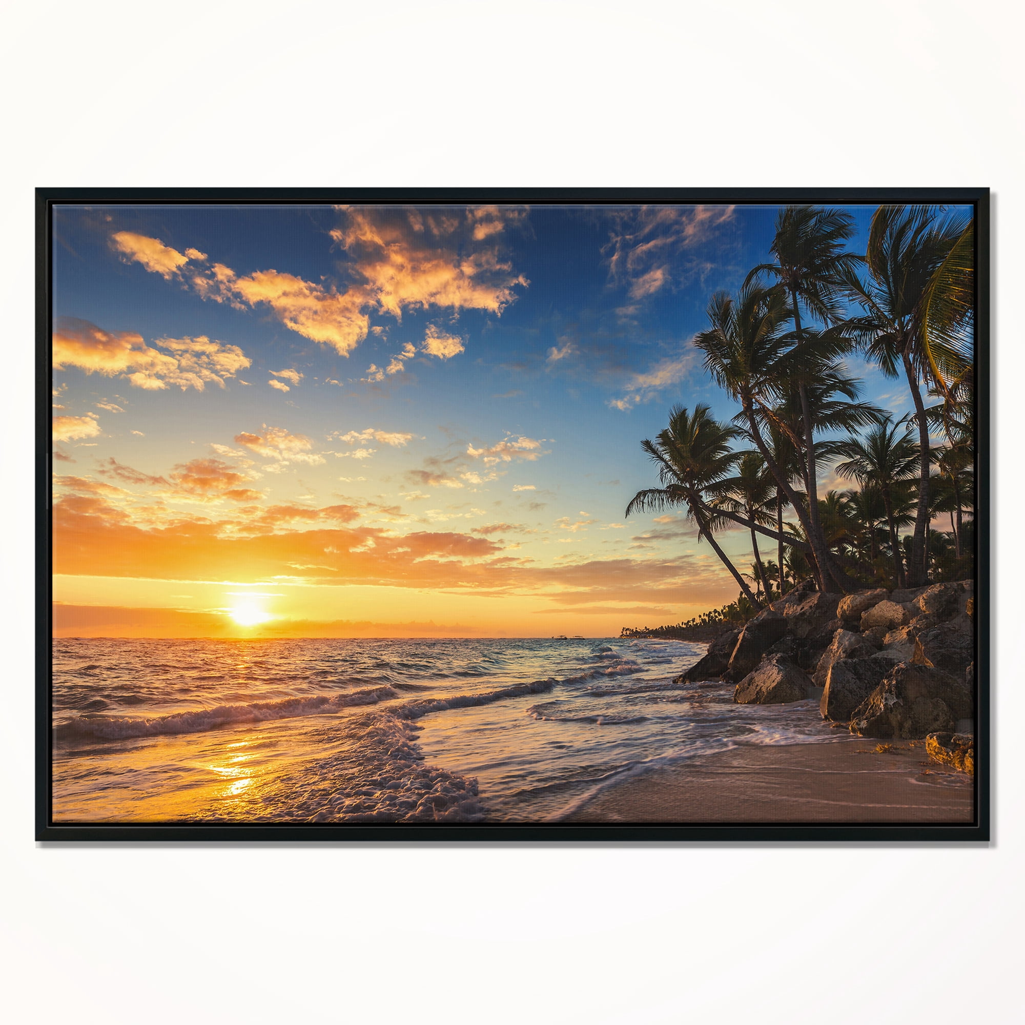 Designart ' Paradise Tropical Island Beach with Palms ' Extra Large Seascape Art Framed Canvas